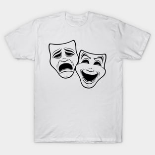 Comedy And Tragedy Theater Masks Black Line T-Shirt